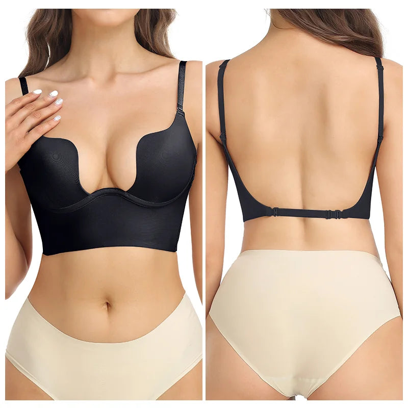 Deep V-Neck Backless Bodysuit Shapewear – Push Up Thong Body Shaper