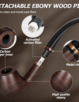 Handmade Wood Pipe and Cigar Lighter Set Cigar Accessories Soft Flame Refillable Butane Lighter 3 Foldable Cleaners Tools