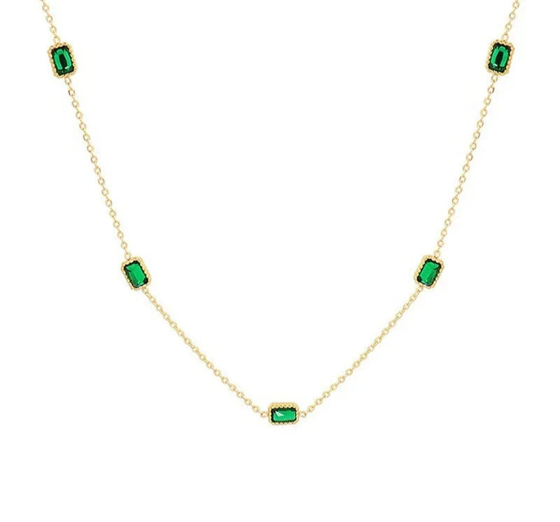 Elegant Green Square Zirconia Necklace 45 cm