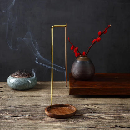 1Pcs Creative Brass Incense Holder Upside Down Wooden Incense Burner Incense Plate Ash Catcher Buddhism Supplies Home Decor