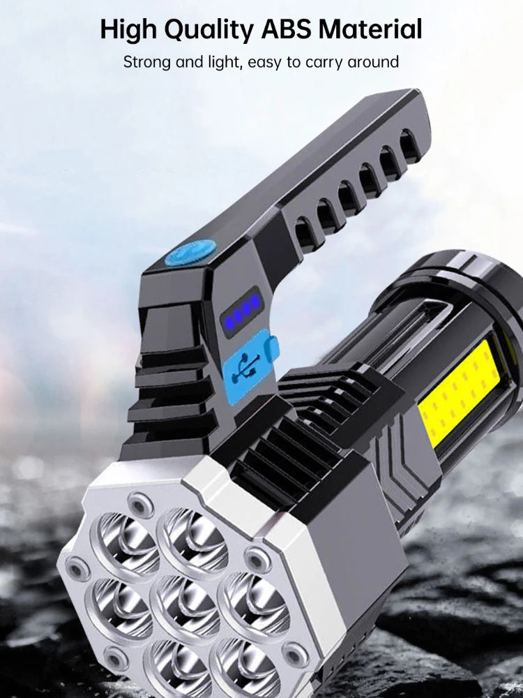 High Power 7 LED Flashlight Rechargeable USB Torch with COB Side Light Portable Outdoor Work Lamp