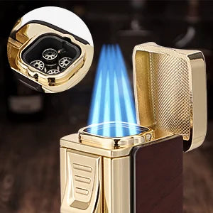 Cigar Lighter Ashtray Set 4 Jet Flame Windproof Lighters With Cigar Holder Cigar Punch Refillable Butane Cigar Accessories