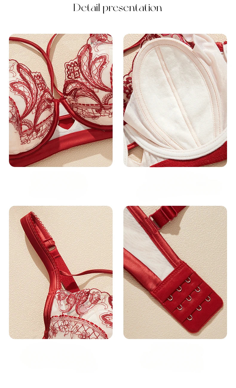 Womens Floral Embroidery Lace Push Up Underwire Bra