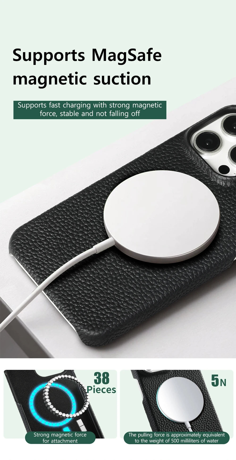 for Magsafe Case for iPhone 15 16 Pro Max Promax 16Pro Natural Cowhide Lychee Leather  Protector Luxury Phone Back Cover