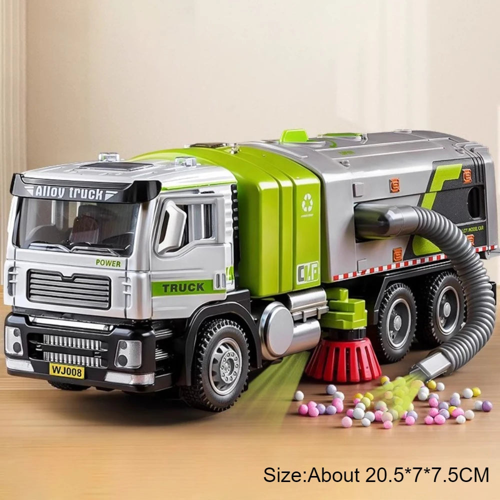 1:50 Electric Vacuum Cleaner Sweeper Garbage Truck Model Toy Alloy Diecast Light Sound Engineering Vehicle Gifts for