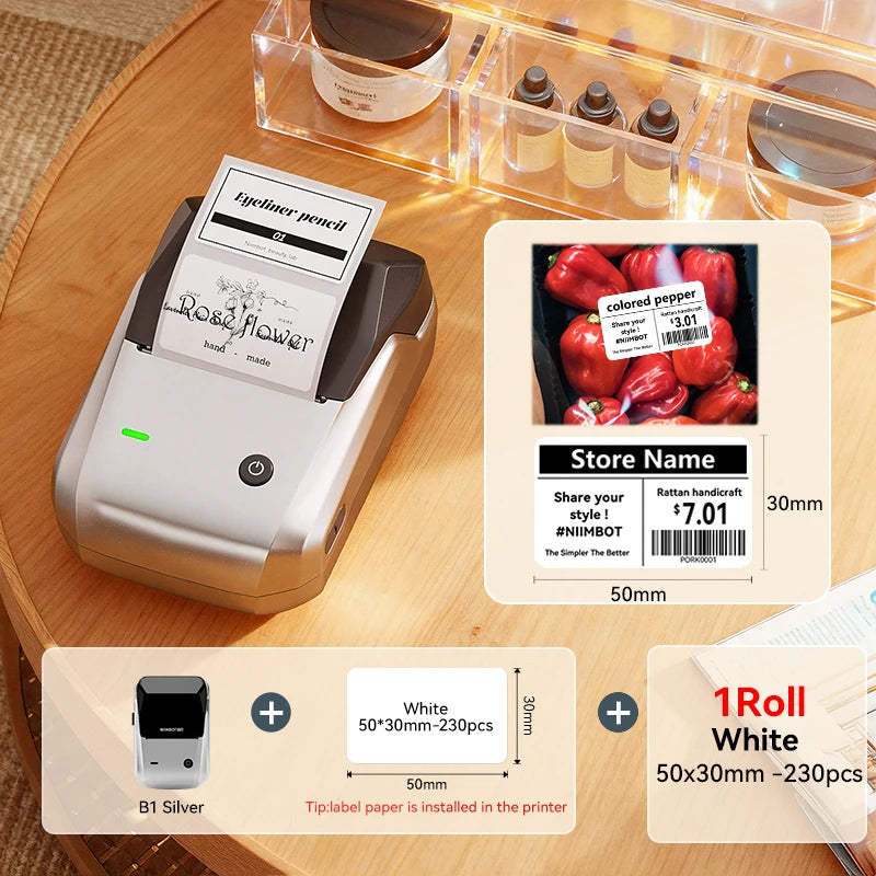 B1 Pro Thermal Label Printer 300DPI, Bluetooth Wireless Inkless Sticker Maker 20–50mm, Red & Black Label Printer for Home & Business