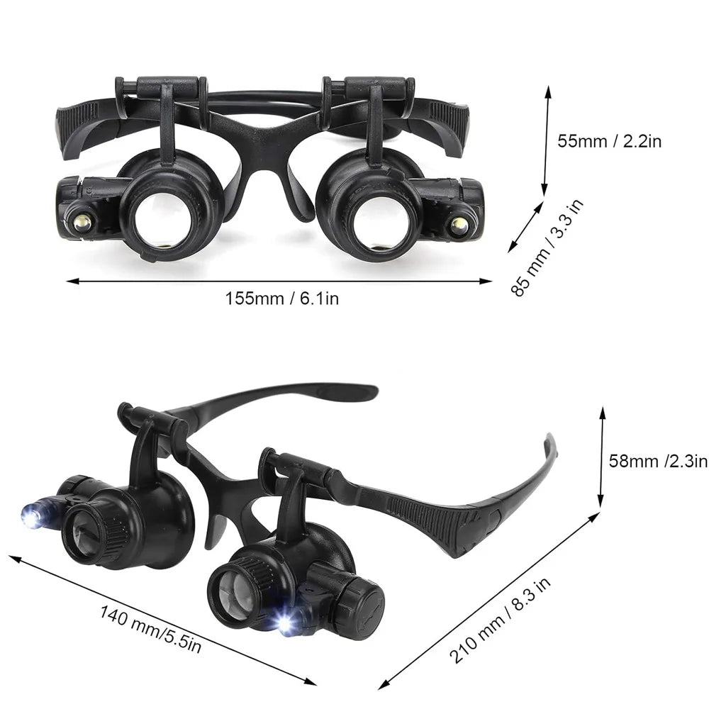 Head Mounted Magnifier LED 10X 15X 20X 25X Hands Free Loupe