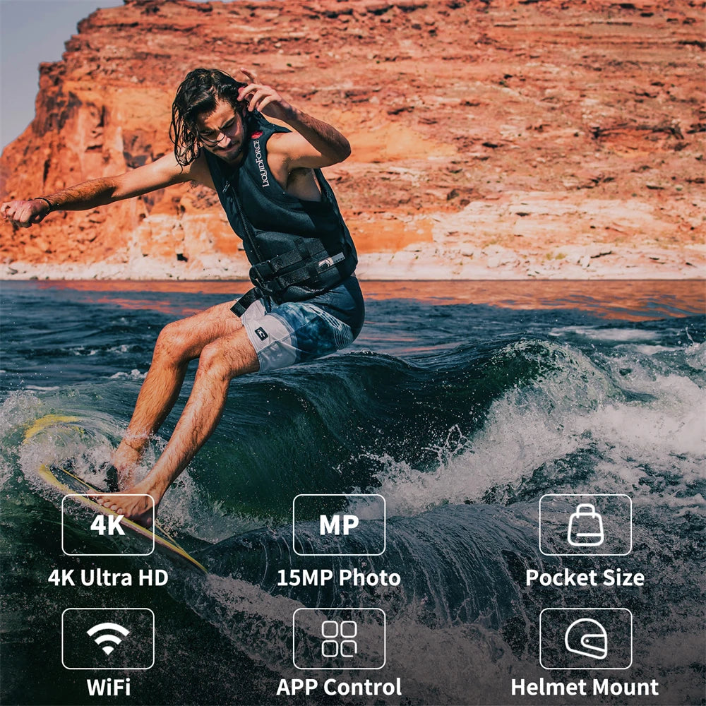 Mini 4K Action Camera with WiFi EIS and 30M Waterproof Case