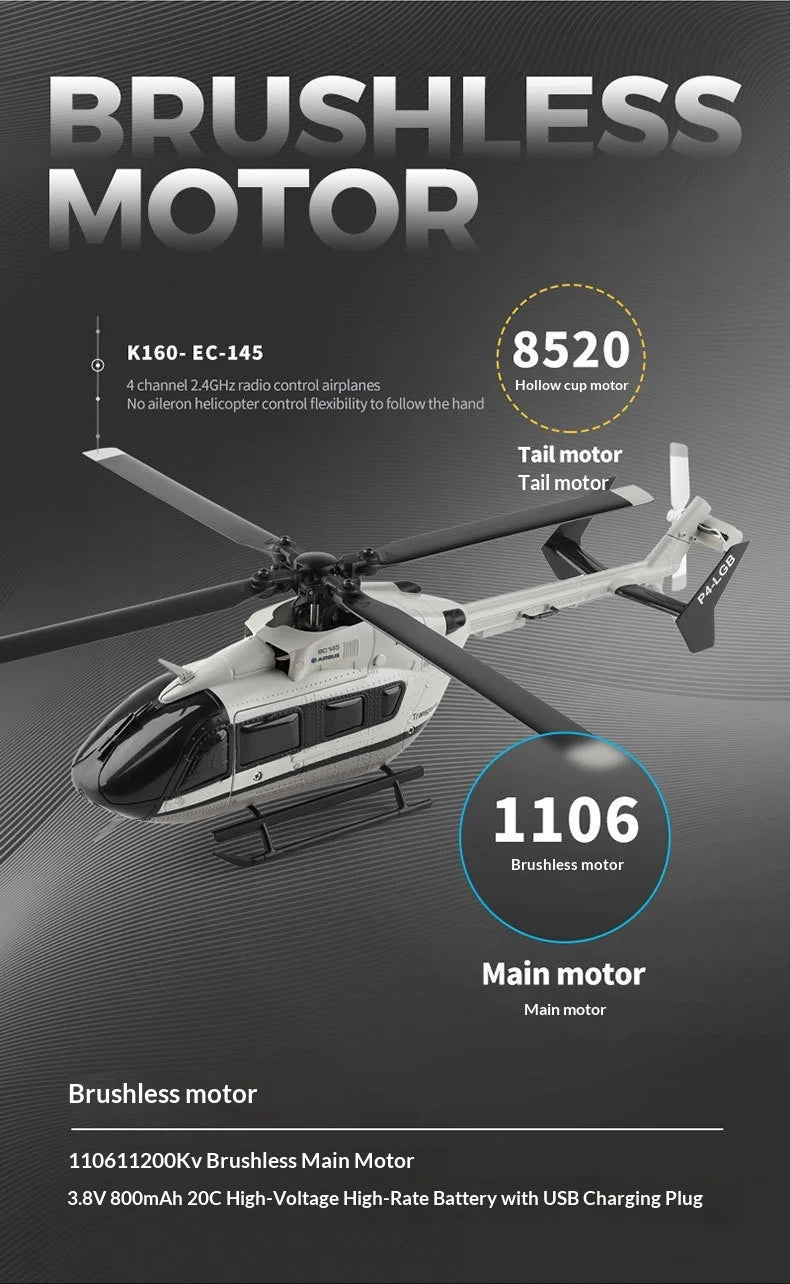 Realistic Four Channel Remote Control Military Helicopter With Brushless Motor