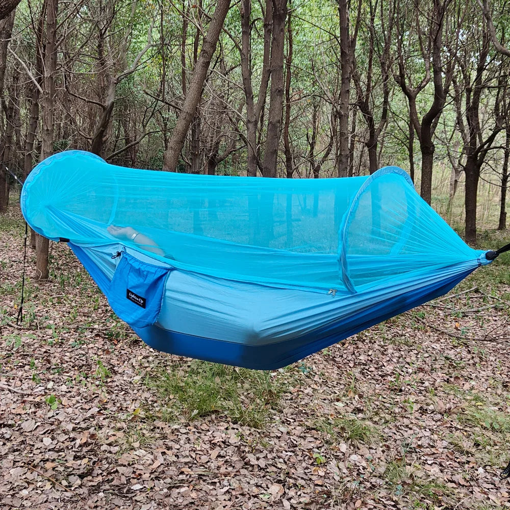 Large Camping Hammock with Mosquito Net Pop-up Parachute Lightweight Hanging Hammocks Tree Straps Swing Hammock