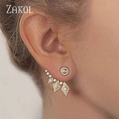 Fashion Gemoetric Cubic Zirconia Dangle Earrings for Women Gold Color Leaf Earring