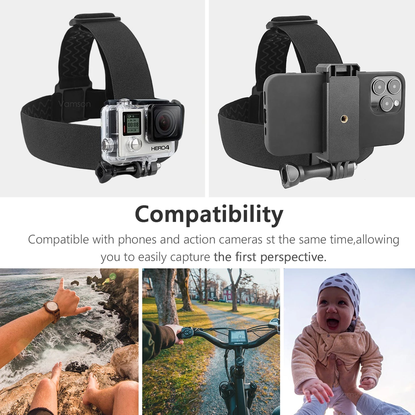 Head Strap Adjustable Universal Mobile Phone Clip Fix Mount for Gopro Hero 10 9 8 7 6 5 for iPhone Xiaomi Samsung Huawei