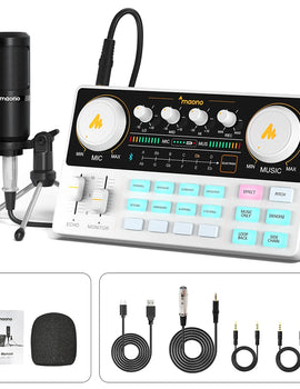 AM200-S1 Sound Card Microphone Set Caster Audio Interface with Condenser Mic for Live Streaming,Recording,PC\Phone