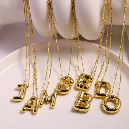 Lightweight Chunky Initial Necklace for Women Stainless Steel Balloon Bubble Alphabet Letter Pendant Necklaces