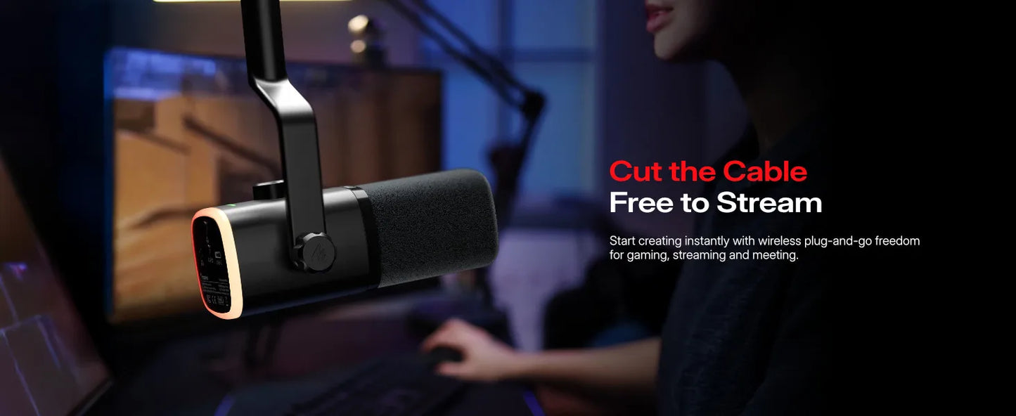 Wireless Dynamic Gaming Microphone with RGB Lighting and Noise Reduction