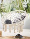 Nordic Style Round Hammock Swing Chair Safety Hanging Hammock Rope Hanging Garden Seat Beige Knitting Rope Swing Balcony Chair