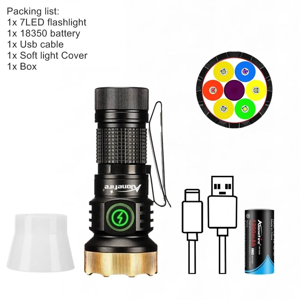 7 LED Rechargeable Multi Colour Mini Flashlight