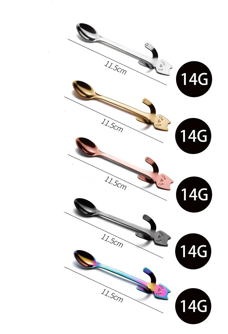 304 Stainless Steel Coffee Spoon Lovely Cute Cat Shape Teaspoon Dessert Snack Scoop Ice Cream Mini Spoons Kitchen ToolsTableware