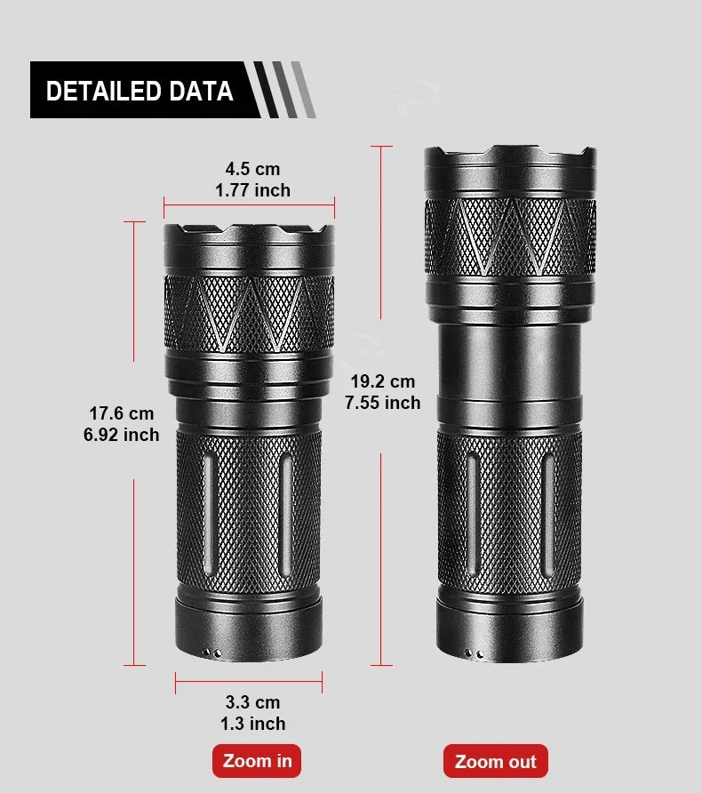 Ultra Bright LED Flashlight 12000mAh Rechargeable Zoomable Tactical Torch IPX6 Waterproof Power Bank