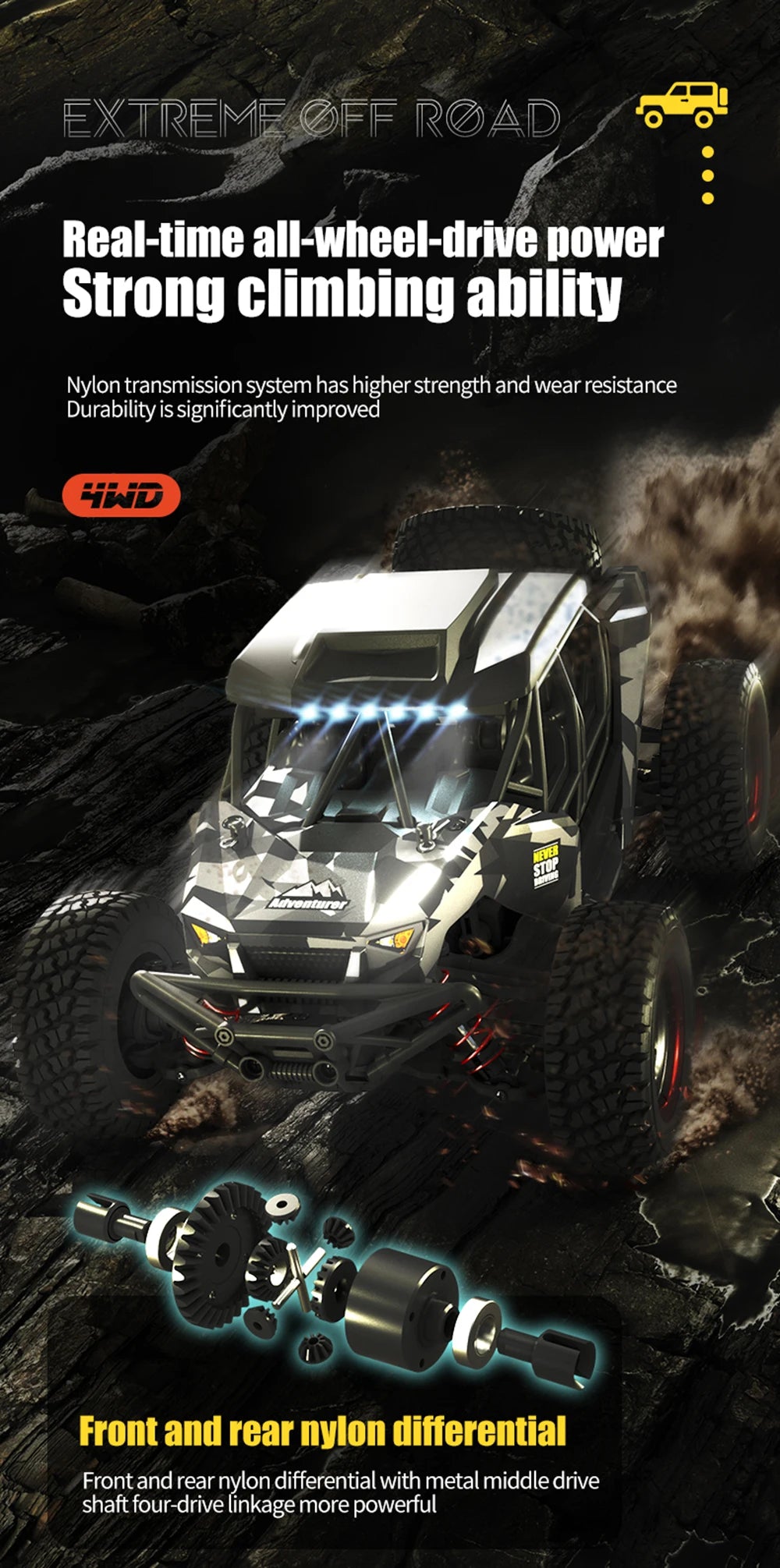 50KM/H 4WD RC Car With LED Remote Control Off-road Cars High Speed Drift Monster Truck for s vs Wltoys 144001 Toys
