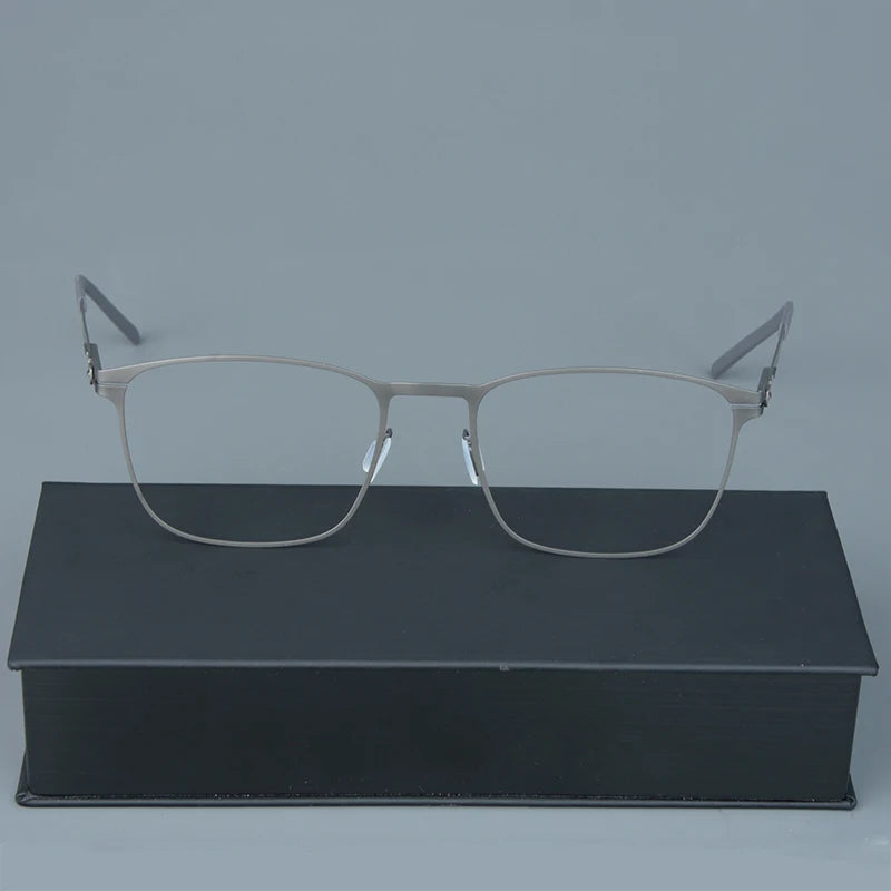 Mens Square Screwless Stainless Steel Eyeglasses Frame