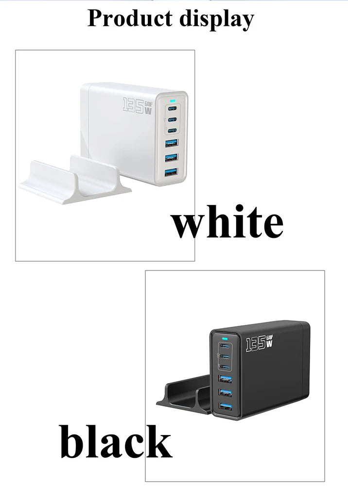 135W Gallium Nitride Charger Gallium Nitride Desktop Multi Port Fast Charging USB Desktop Charging Station Multi Port Charger