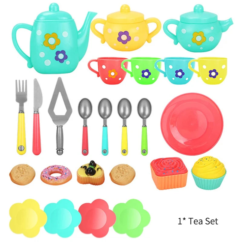 Afternoon Tea Set Toys for Girls Boys Colorful Simulation Play House Tea Cup Teapot Spoon Saucer Cake Kit Toys