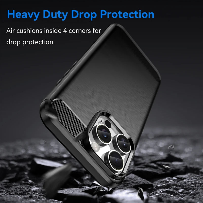 For iPhone 16 Pro Max Case Silicone Carbon Fiber Protector Case For iPhone 16 Pro Max Cover Shockproof Rubber TPU Cover Case