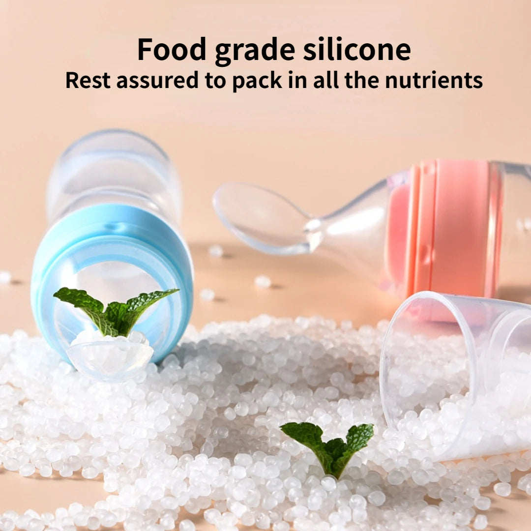 Silicone Squeezing Feeding Bottle Newborn Baby rice cereal Training Rice Spoon Infant Cerea Food Supplement Feeder Portable 90ML