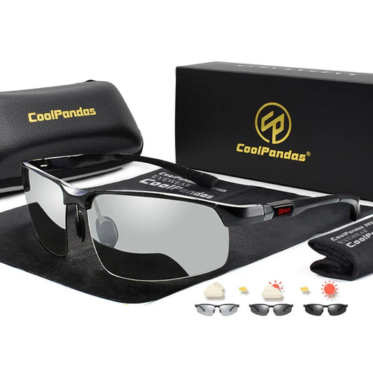 Aluminum Rimless Photochromic Polarized UV400 Driving Sunglasses for Men Women