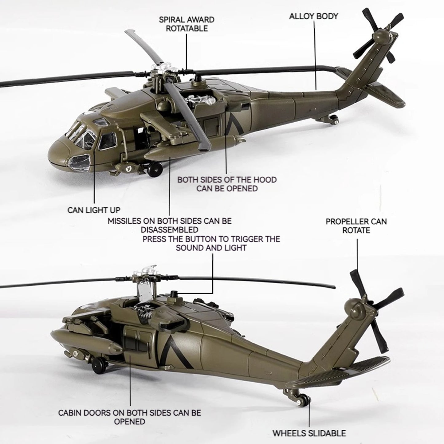 Black Hawk Helicopter Alloy Model with Sound & Light