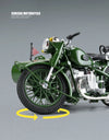 1/10 Alloy Retro Tricycle Side-car Motorcycle Model Diecast Metal Classic Military Motorcycle Model Sound and Light Toy Gift