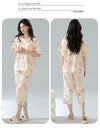2-Pcs Women’s Summer Cotton Pajama Set – Short Sleeve Top & Calf-Length Pants with Cute Prints