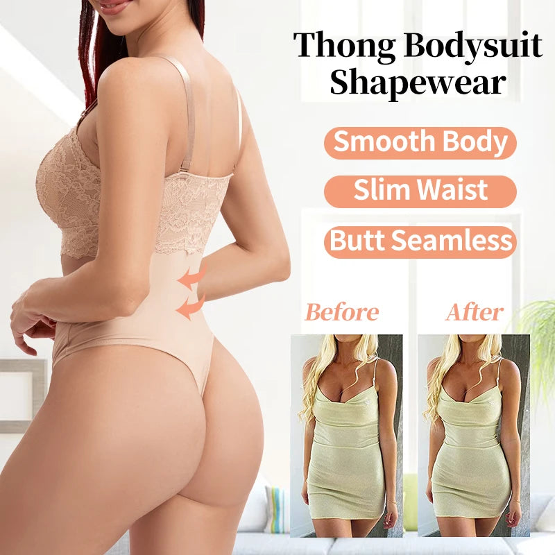 Lace Thongs Bodysuit Shapewear Women Seamless Full Body Shaper Waist Slim Tummy Control Underwear Flat Belly Smooth Corset Nude