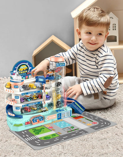 5F Electric Garage Toy Building Multilayer Parking Lot Car Track Game Children Train with Rail Drive Racing Cart Table Kid Gifts