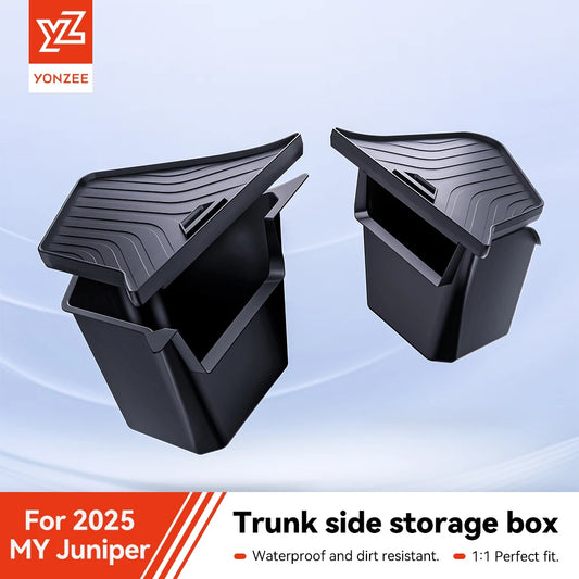Trunk Side Storage Box Organizer for Tesla Model Y Juniper 2025 2026 Flocking TPE Partition Mat