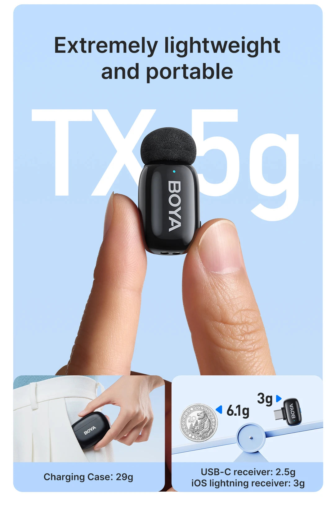 Mini Wireless Lavalier Microphone for iPhone 15/16 Series Android Type-C Smartphones Mirroless Cameras Video Recording