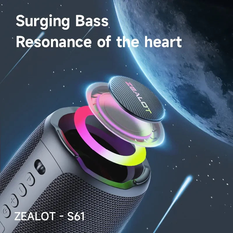 ZEALOT S61 Portable Bluetooth Speaker Double Diaphragm Wireless Subwoofer Waterproof Outdoor Sound Box Stereo Music Surround