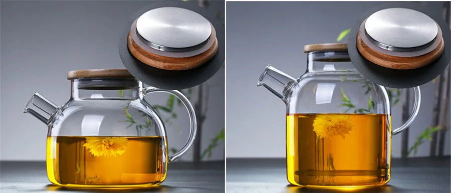 1L/1.8L Borosilicate Glass Teapot Set Clear Teapots With Cup Removable Filter Spout Drinkware For Loose Leaf Blooming Tea