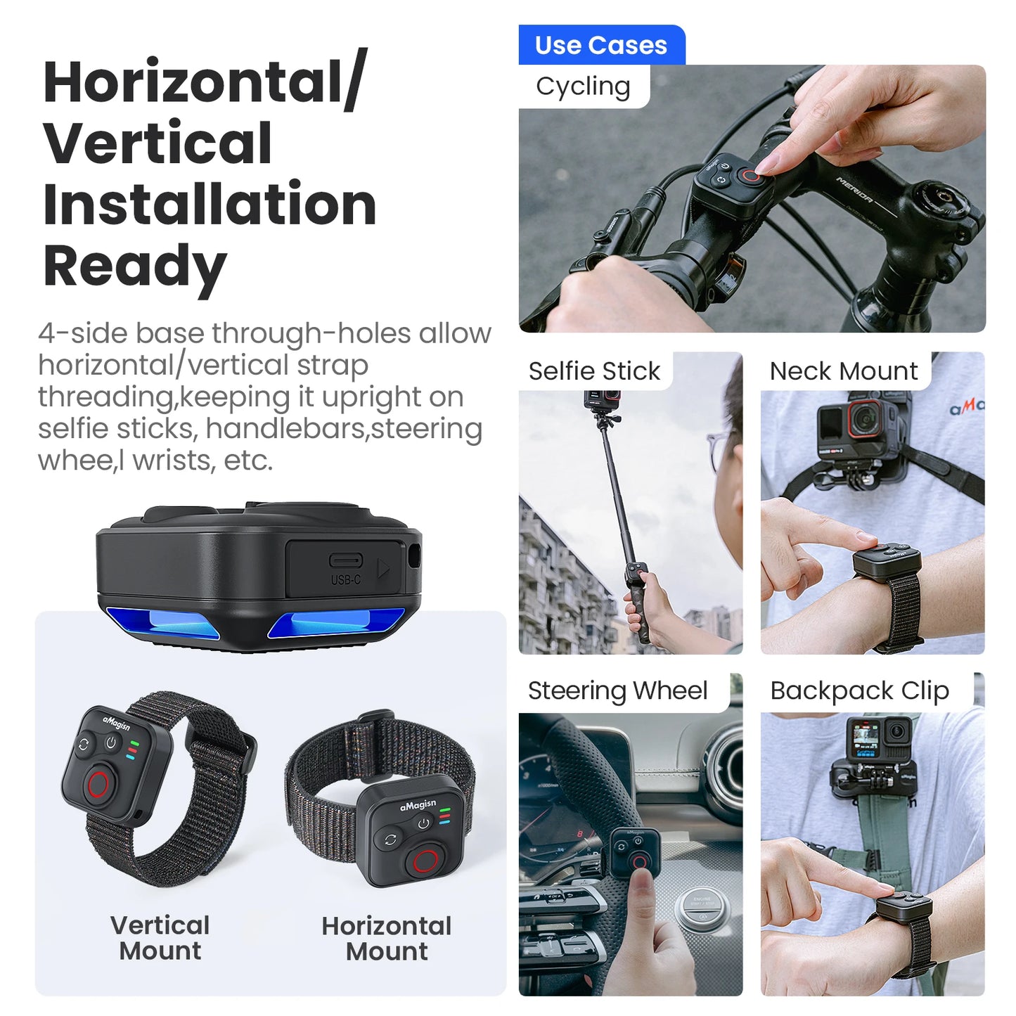 Wireless Bluetooth Remote Control with Wrist Strap for Action Cameras and Smartphones