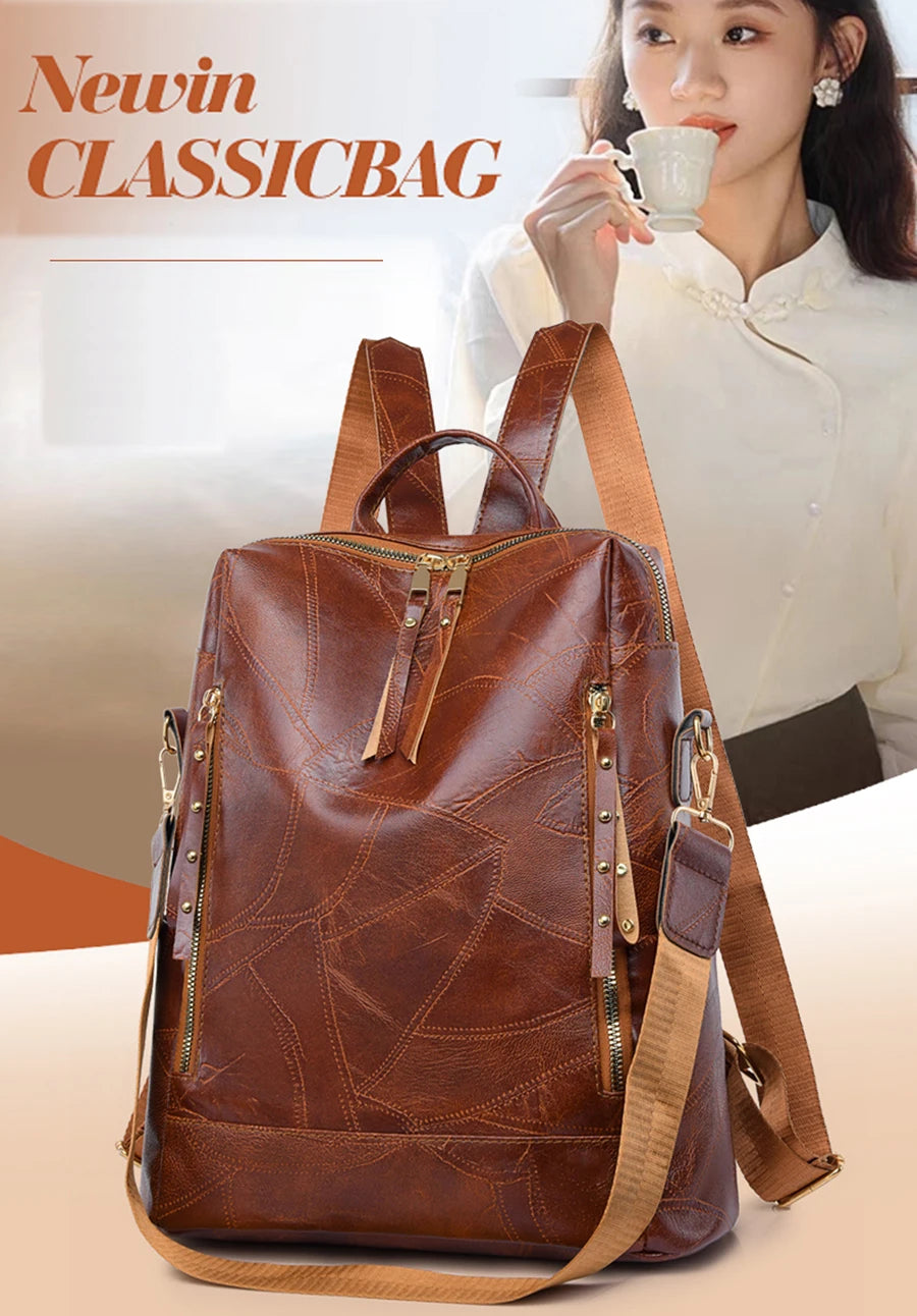 Multifunctional Large Capacity Backpacks High Quality Leather Luxury Designer Brand Women's Backpack