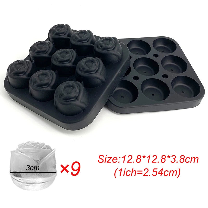 3D Rose Ice Molds 1.3 Inch, Small Ice Cube Trays, Make 9 Giant Cute Flower Shape Ice, Silicone Rubber Fun Big Ice Ball Maker