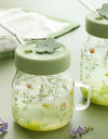 600/780ml Grass Pattern Mug With Straw And Lid Glass Tumbler With Graduated Heat Resistant Cup For Coffee Milk Drinkware