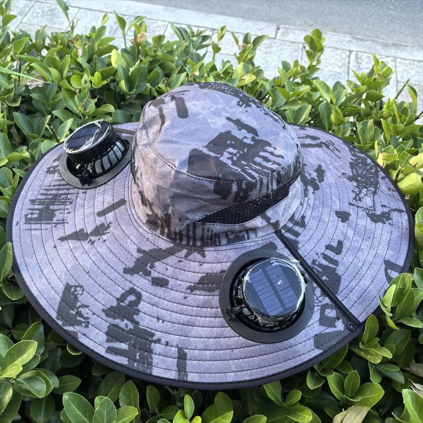 Wide Brim Solar Fan Hat With Dual Fans And USB Charging