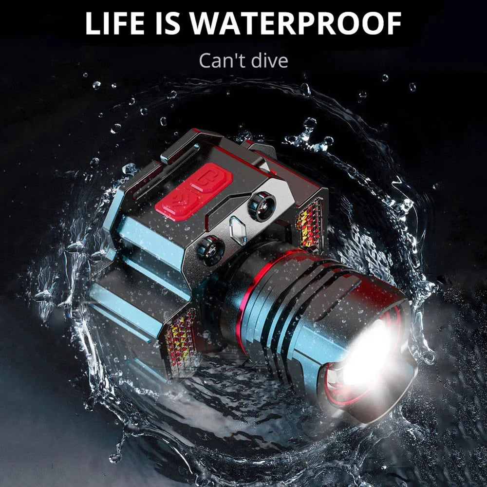 1800LM Rechargeable LED Headlamp with Sensor USB Waterproof Head Torch Camping Fishing Light