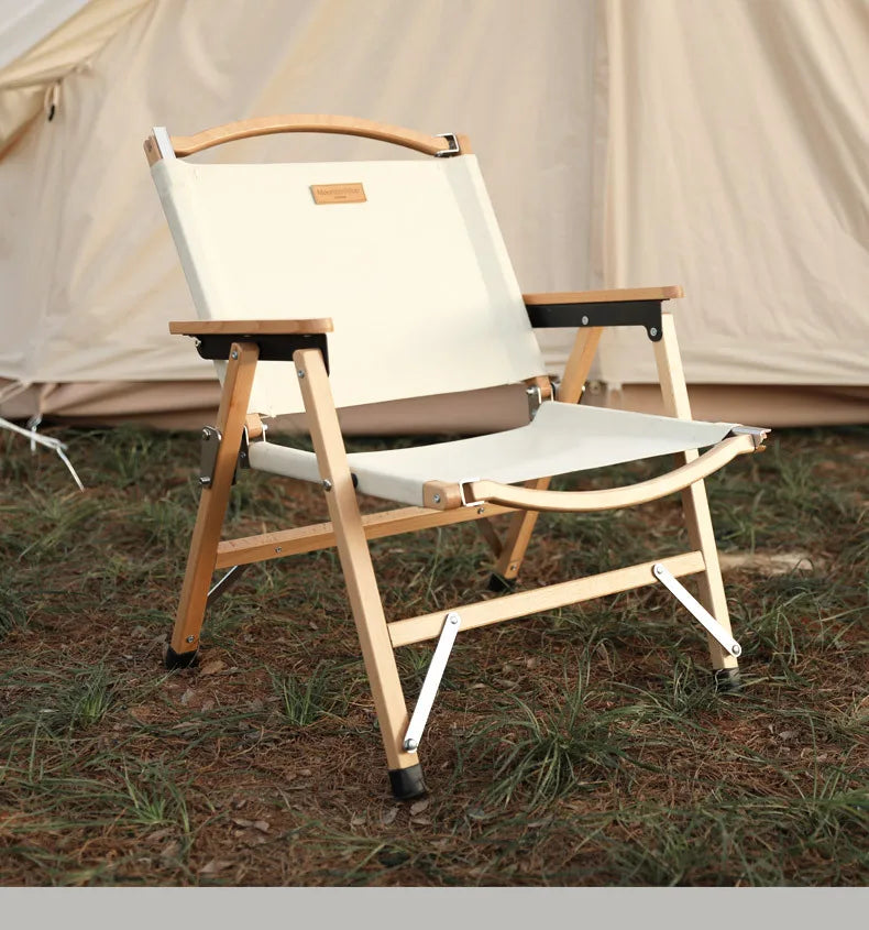 Outdoor Chair Camping Folding Portable Backrest Chair Camping Leisure Faux Wood Armrest Fishing Garden Chair