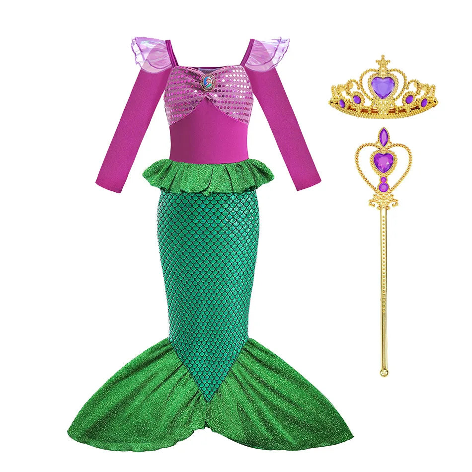 Fancy Princess Dress Ariel Little Mermaid Clothing Girls Party Vestidos Carnival  Cosplay Costume