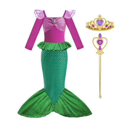 Fancy Princess Dress Ariel Little Mermaid Clothing Girls Party Vestidos Carnival Children Cosplay Costume