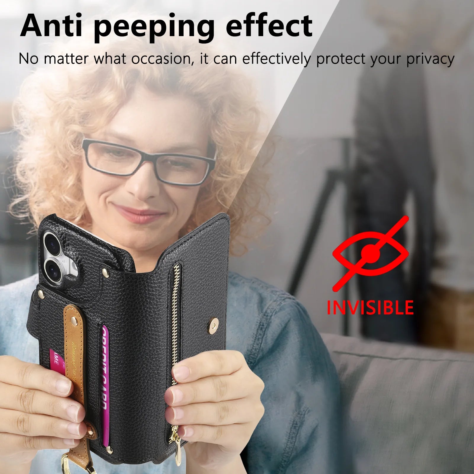 Wallet Flip Case for iPhone 16 15 Pro Max 14 Plus 16Pro 14Pro 15Pro Leather Strap Card Slots Zipper Cover