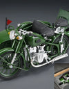 1/10 Alloy Retro Tricycle Side-car Motorcycle Model Diecast Metal Classic Military Motorcycle Model Sound and Light Toy Gift